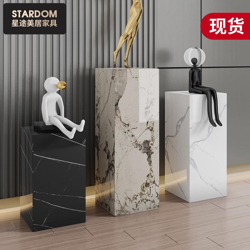 现代简约岩板花架客厅边几角北欧大理石摆件高档阳台轻奢置物架子