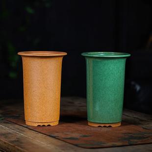 秦夕洪经典圆筒盆老段泥柴烧匠心独运春兰寒兰莲瓣兰花专用紫砂盆