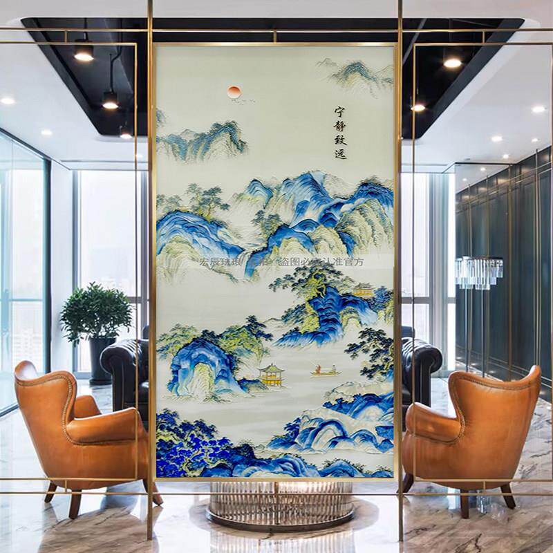 珐琅彩画入户玄关走廊过道餐厅装饰画卧室床头客厅新中式手绘挂画