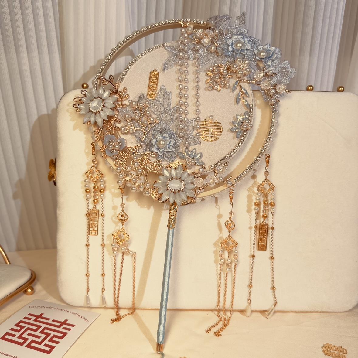 团扇新娘结婚秀禾diy材料包婚礼扇子婚扇手工喜扇成品中式高级