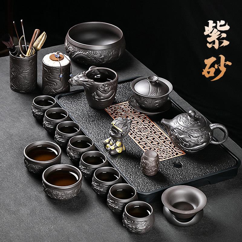 景德镇高档轻奢紫砂茶具套装家用办公室会客喝茶功夫泡茶壶盖碗茶