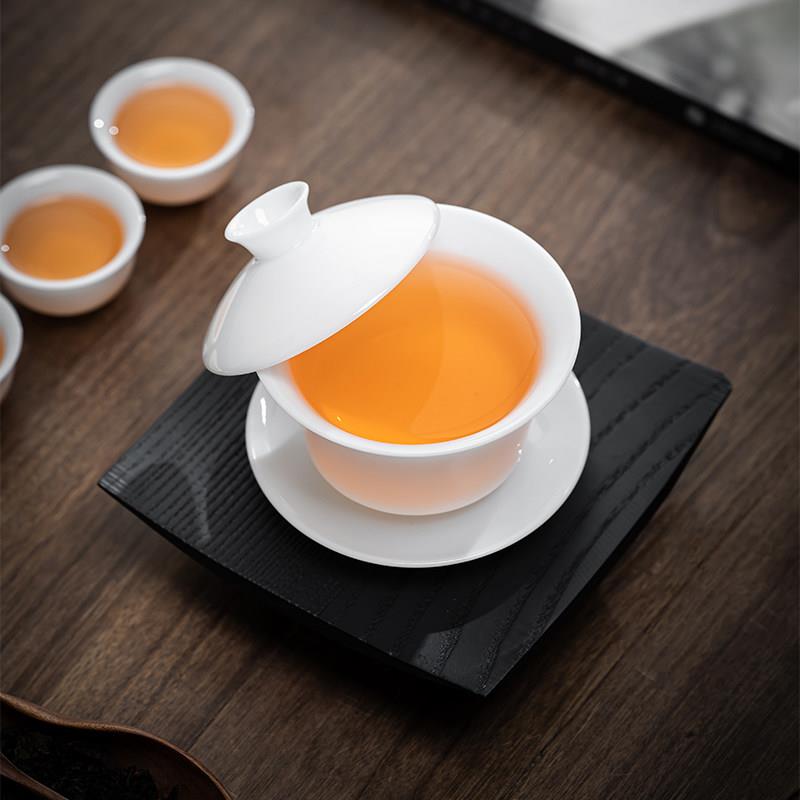 冰种玉瓷盖碗大容量陶瓷功夫泡茶碗家用高档白瓷三才盖碗茶具单碗