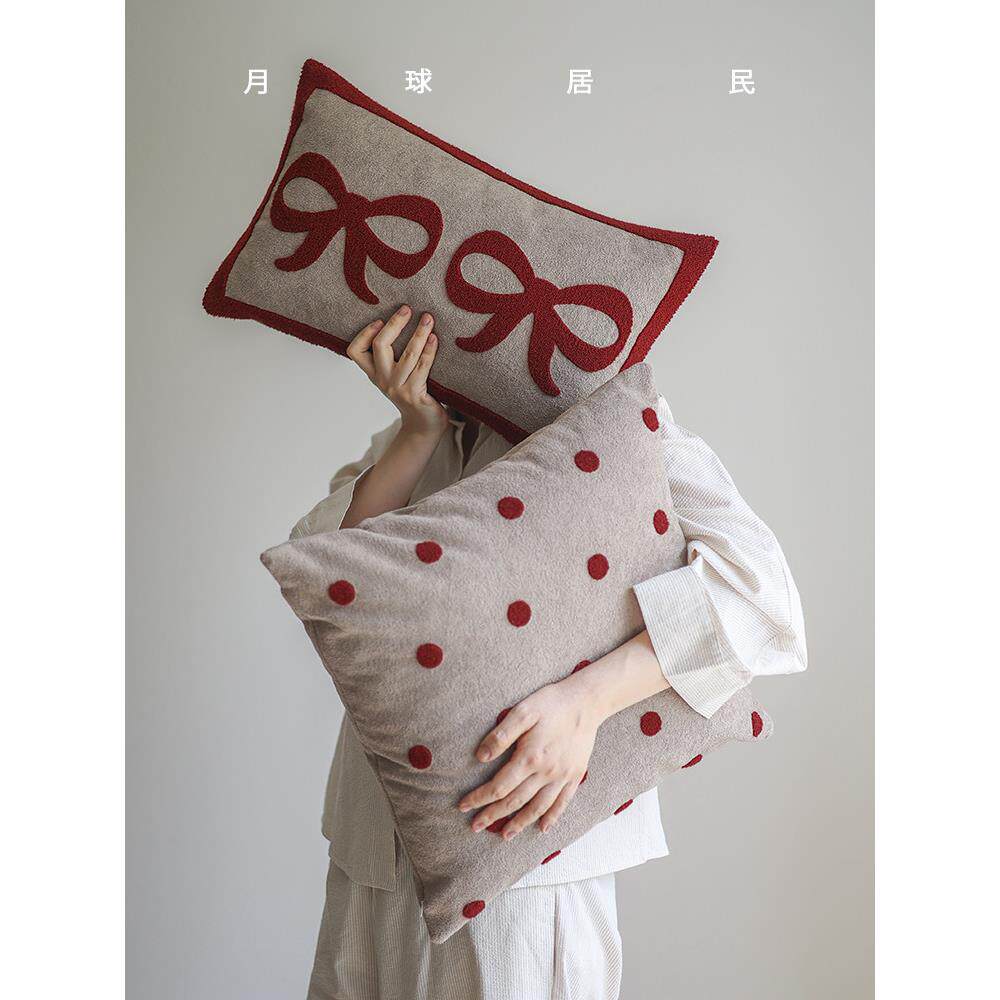 【月亮居民】小美曼原创拥抱丝绒喜事婚礼枕头腰枕套沙发靠垫法式