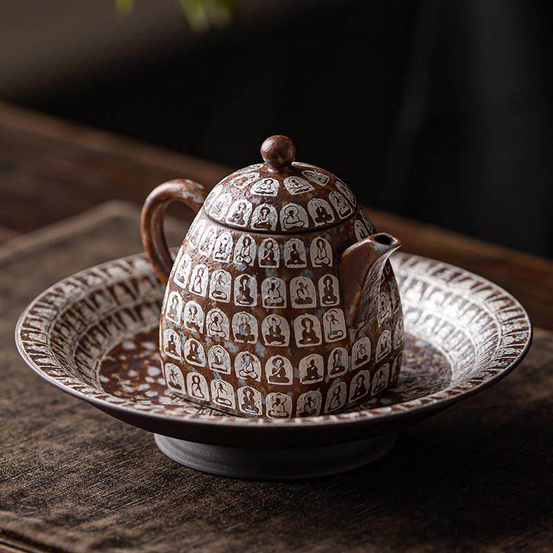 老岩泥鎏银万佛手工泡茶壶四方壶中式覆古功夫茶具套装茶盏家用