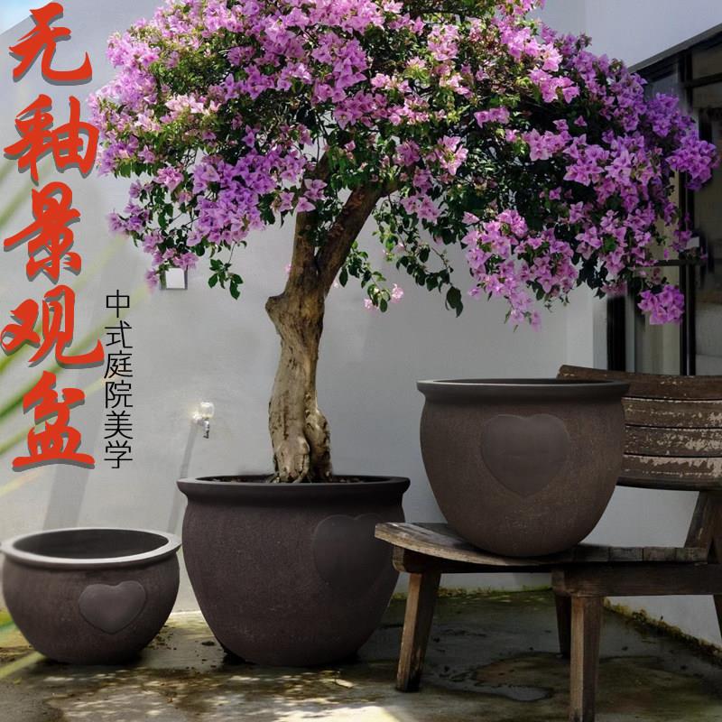 特大号紫砂盆三角梅陶罐花盆陶瓷庭院花园古法养鱼缸种树粗陶透气