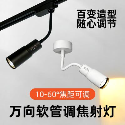 明装吸顶软管轨道射灯装饰画侧装长杆灯餐饮万向弯曲可调角度射灯