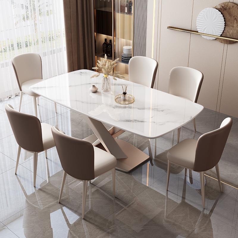 轻奢岩板餐桌椅组合现代简约家用小户型客厅长方形餐厅吃饭桌子
