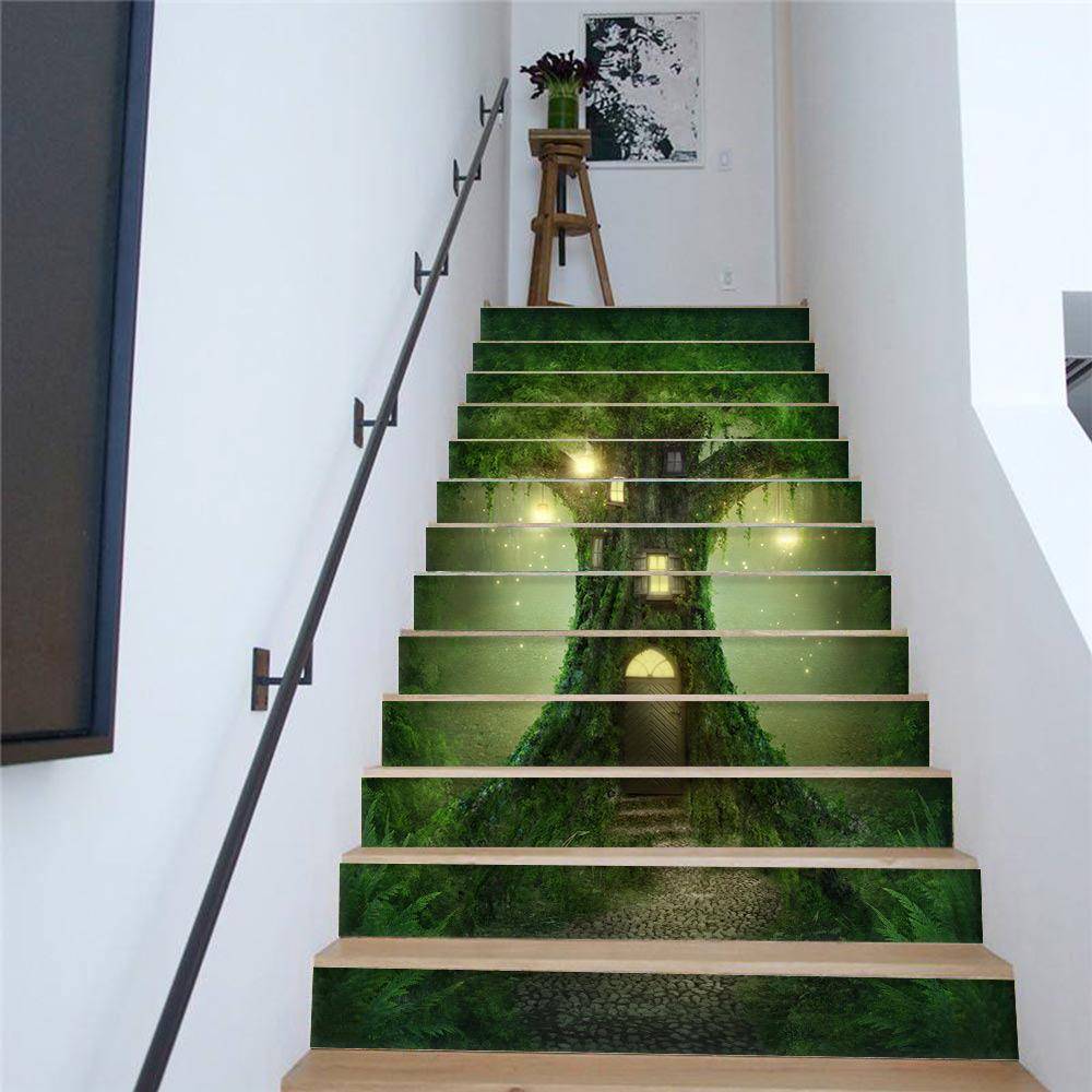 巨梯D创跨境货源PVC贴纸3自贴粘13片楼贴墙DL060客厅装饰树房屋