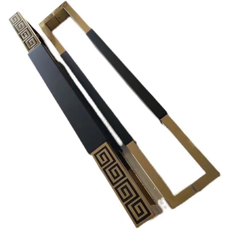 新中式现代实木大门拉手简约玻璃门推拉门不锈钢把手可刻字LOGO