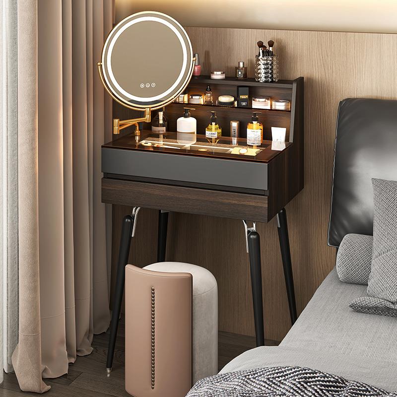 意式轻奢实木梳妆台50cm小户型主卧室网红迷你床头化妆桌收纳一体