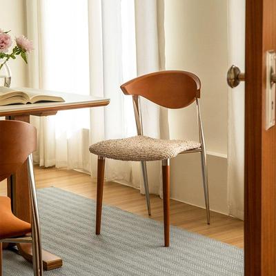 莱陌|中古风实木餐椅家用设计师椅子复古餐桌椅雪尼尔靠背椅子