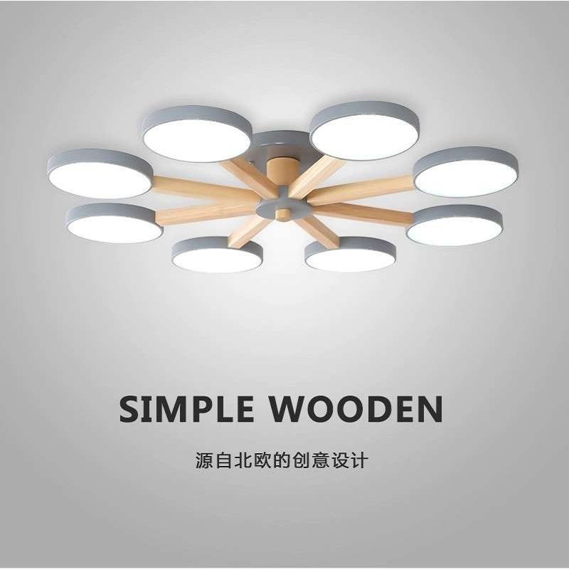 LED北欧吸顶灯 圆形简约现代卧室客厅灯 实木书房餐厅吸顶式灯具