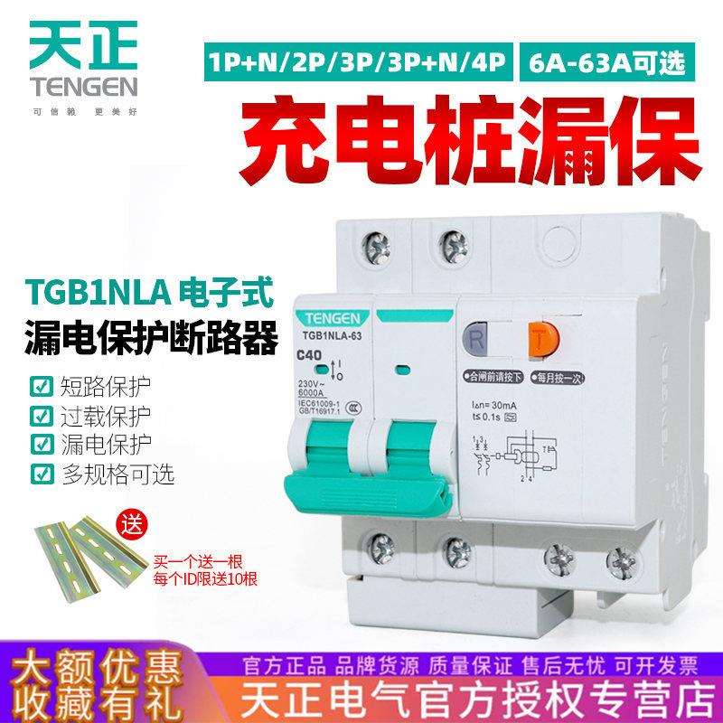 TENGEN天正TGB1NLA充电桩用漏保漏电开关A型电子式漏电保护断路器