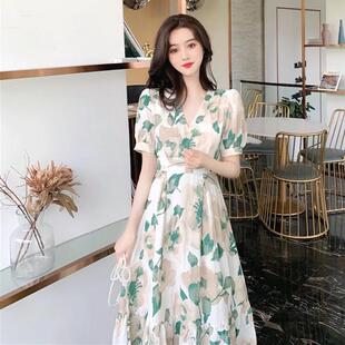 小红书推荐 新款 2025新款 年夏季 连衣 韩森系甜美碎花领短袖 中长款