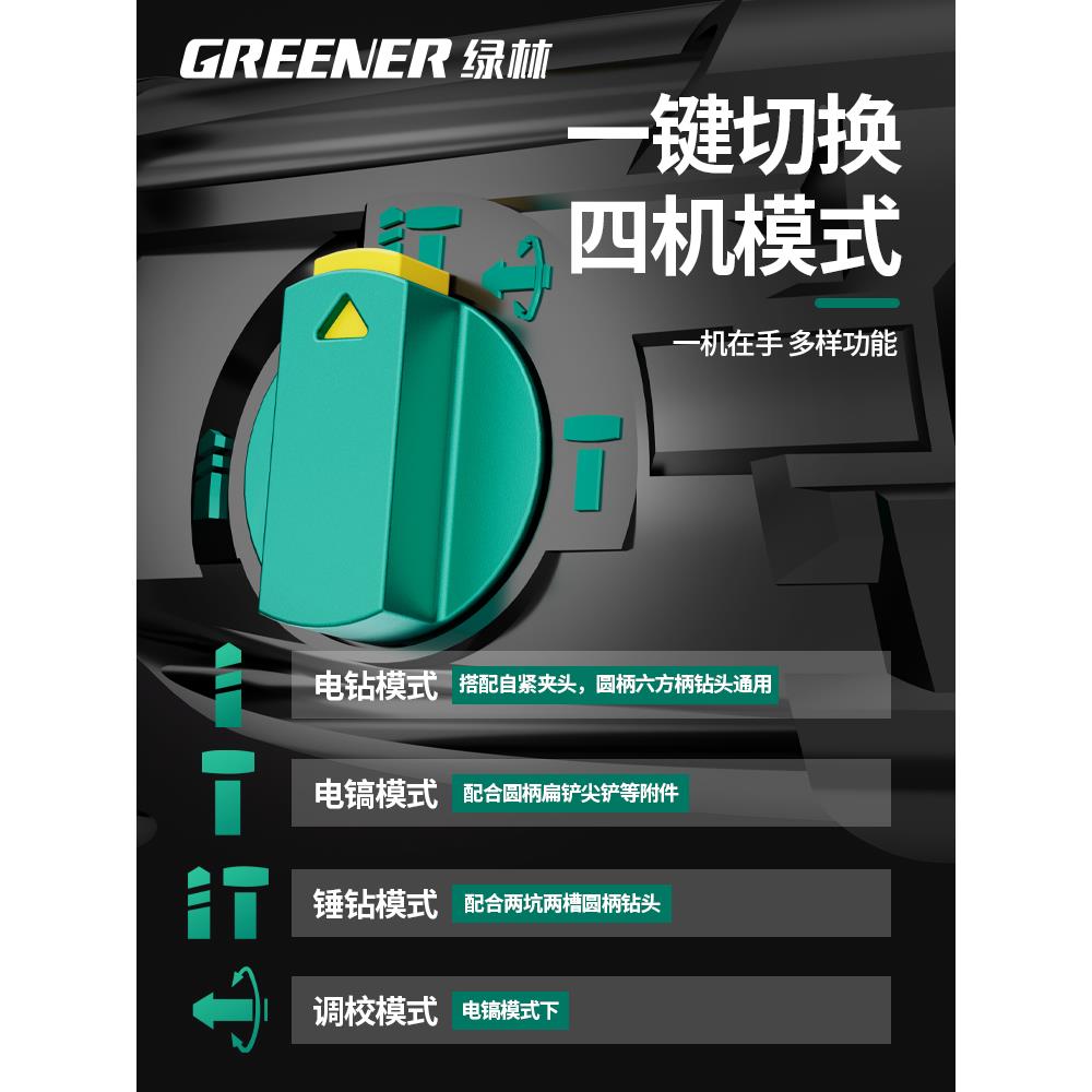 绿电锤冲击家用打墙冲击电钻钻电53204林镐两用多功打混凝土能轻