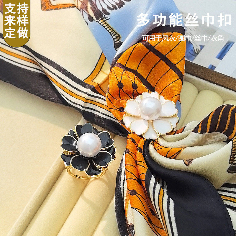 跨境韩版丝巾扣简约时尚山茶花披袖扣