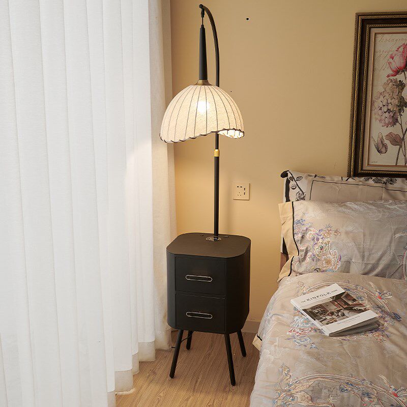 氛围感卧室复古风落地灯床头柜台灯一体装饰置物黑色客厅沙发台灯