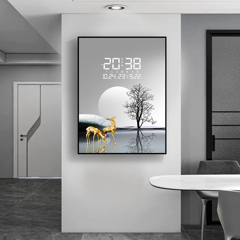 轻奢电表箱装饰画带钟表数字电子钟E万年历竖款配电箱盒遮挡挂画