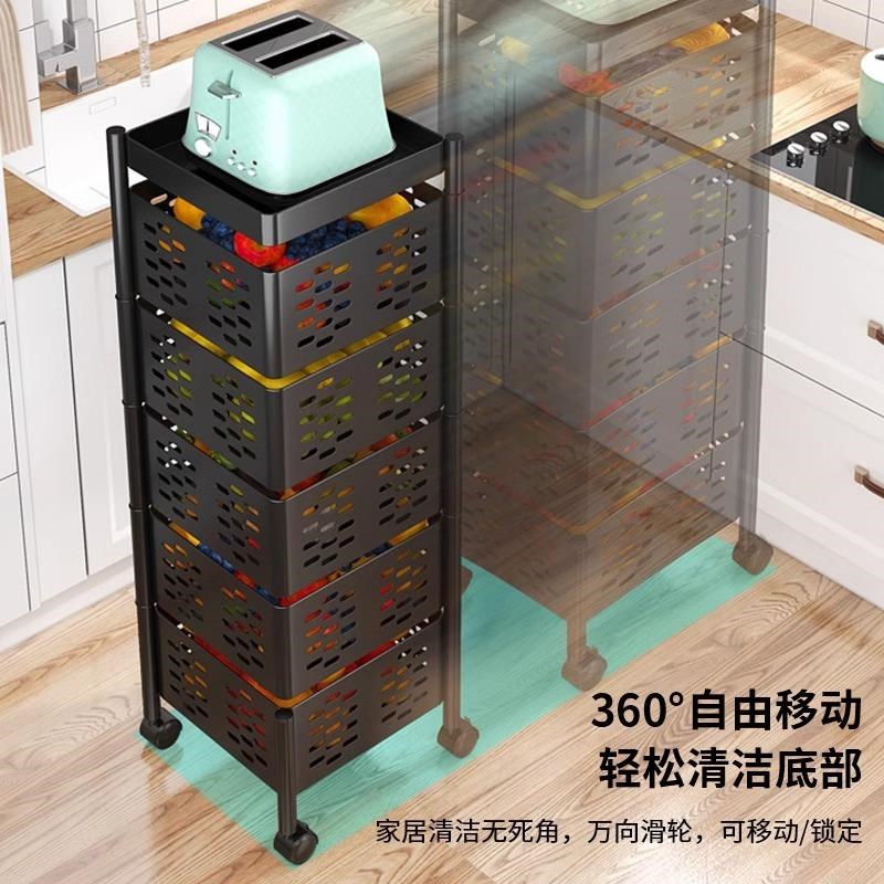 厨房旋转a多功能置物架家用落地多层零食小推车水果蔬菜篮子收纳