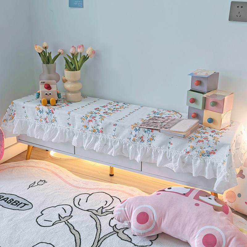 高颜值花环印花茶几垫电视柜布艺桌垫双J开门冰箱防尘罩盖巾防脏