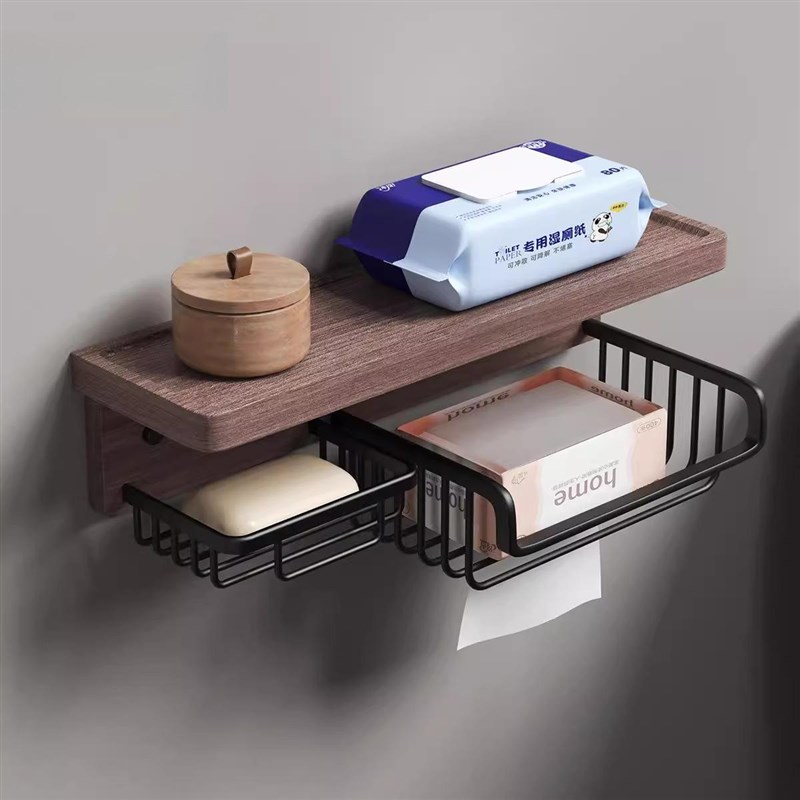 胡桃木卫b生间纸巾盒壁挂式厕所卷纸架洗手间简约实木免打孔置物