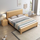 榉木实木床现代简约1.5米小户型1.8米双人床主卧储物中式 全实木床