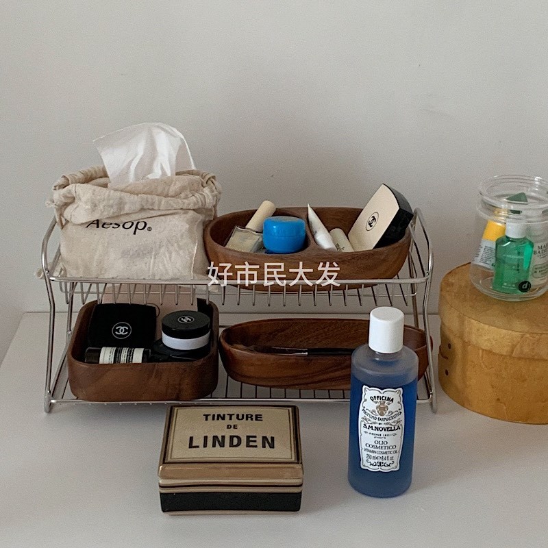 好市民大发胡桃木桌面收纳碗浴室书桌发圈M首饰杂物船型实木收纳