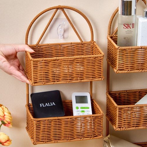 收纳筐厨房客厅置物架民宿装饰复古壁挂篮子手工编织篮墙上收纳筐