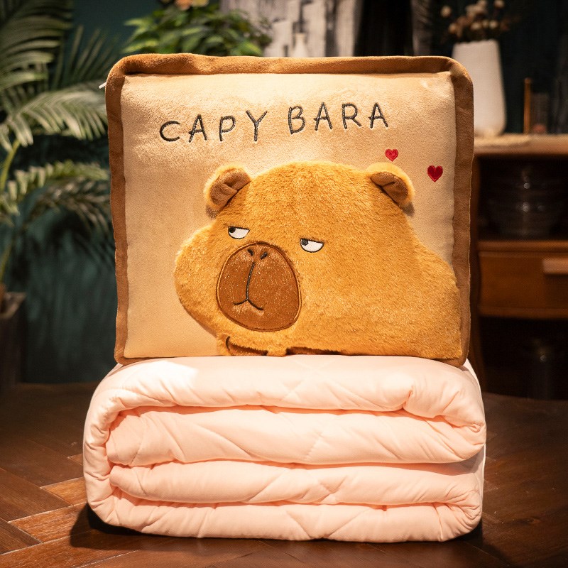 卡皮巴拉抱e枕被子两用加厚办公室折叠毯子二合一汽车靠枕午睡枕