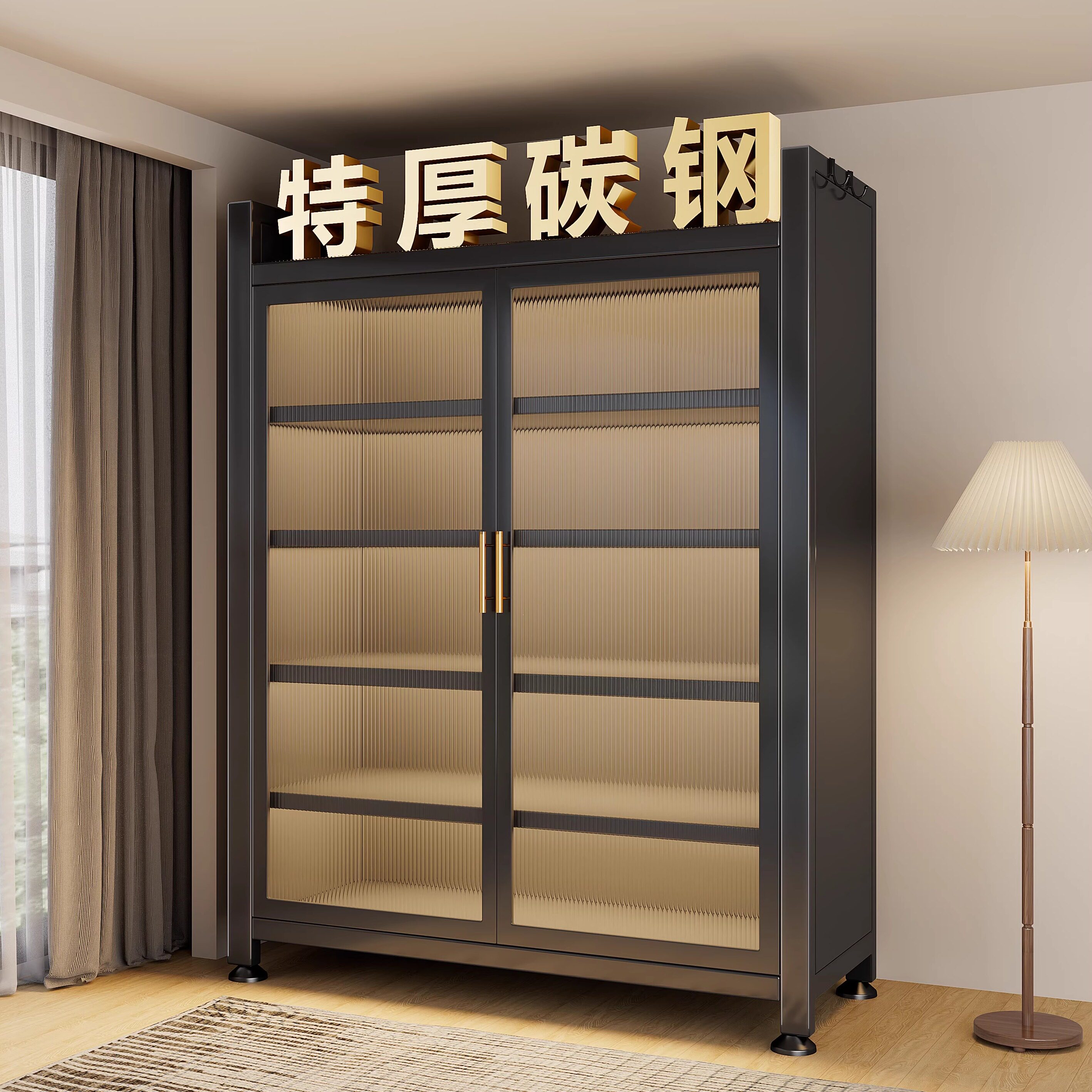 家用阳台收纳柜多层落地置物架防晒户外收纳柜工具房铁皮杂物柜子