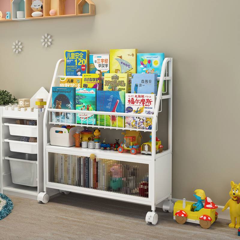 儿童书架家用绘本架阅读区移动玩具收纳架简易宝宝书柜置物架落地