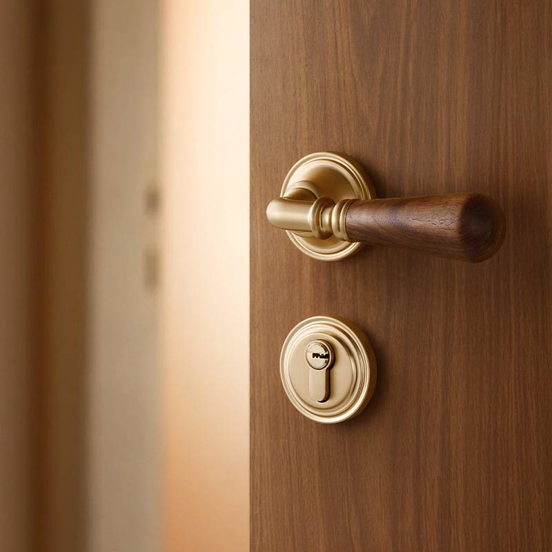 烁盾卧室门把手室内中古风家用房门锁黑胡桃木实木磁吸静音木门锁