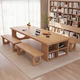 实木ELT客大书简约现作台书架体双桌人桌学生阅读家用学一习厅桌