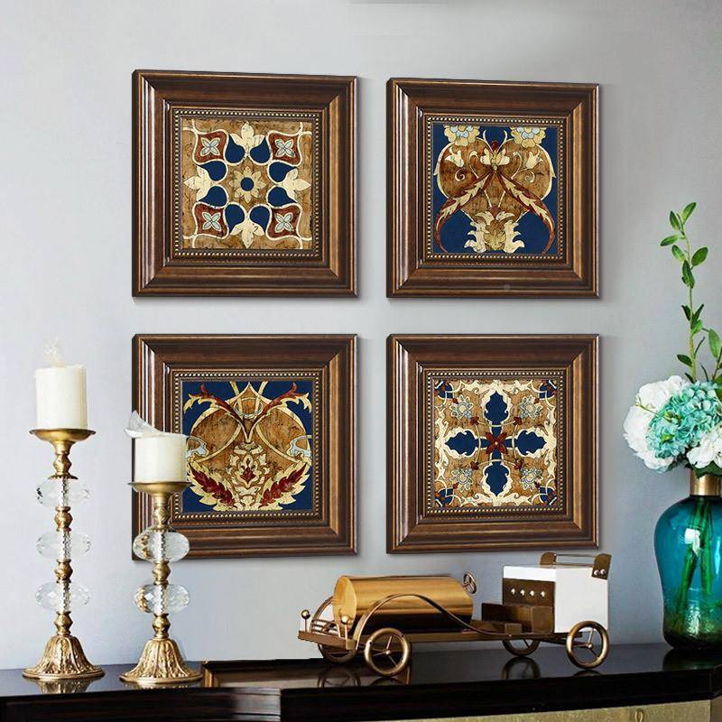 古头装饰画美式轻奢关欧式复餐厅卧室玄NYO四联组合高端壁床画挂