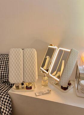 台S贝双开门edF97JT8T7l化妆镜带灯收纳盒一体式桌面折叠可壳调节