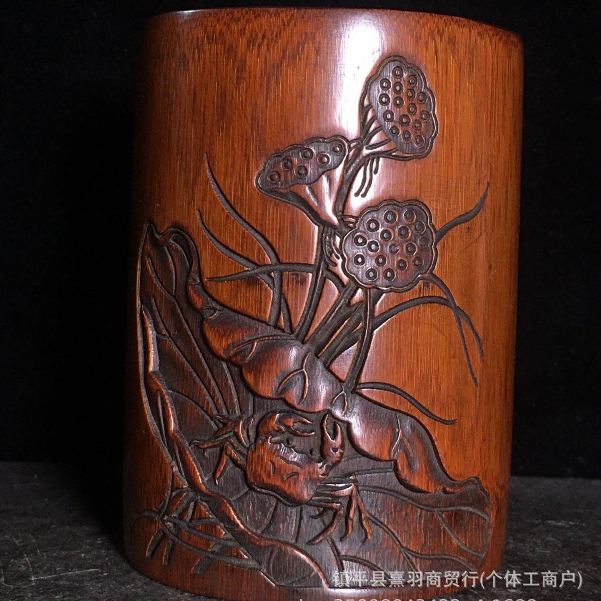 馆藏文案陈设大量 仿古竹雕笔筒木雕手工雕刻漆器文具