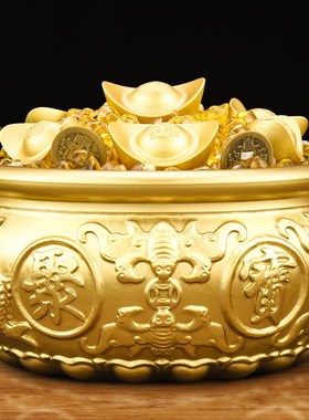 铜聚宝盆摆件家用客厅办公室新年酒柜装饰品黄铜米缸乔迁开业礼品