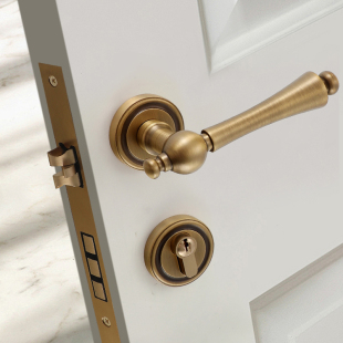 全铜法式 复古门锁卧室门锁室内木门静音磁吸房门锁对开门纯铜门锁