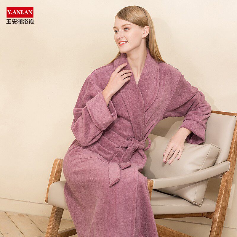 全棉浴袍加长加厚精梳棉纯棉毛巾料宽松版男女浴衣情侣款睡袍秋冬