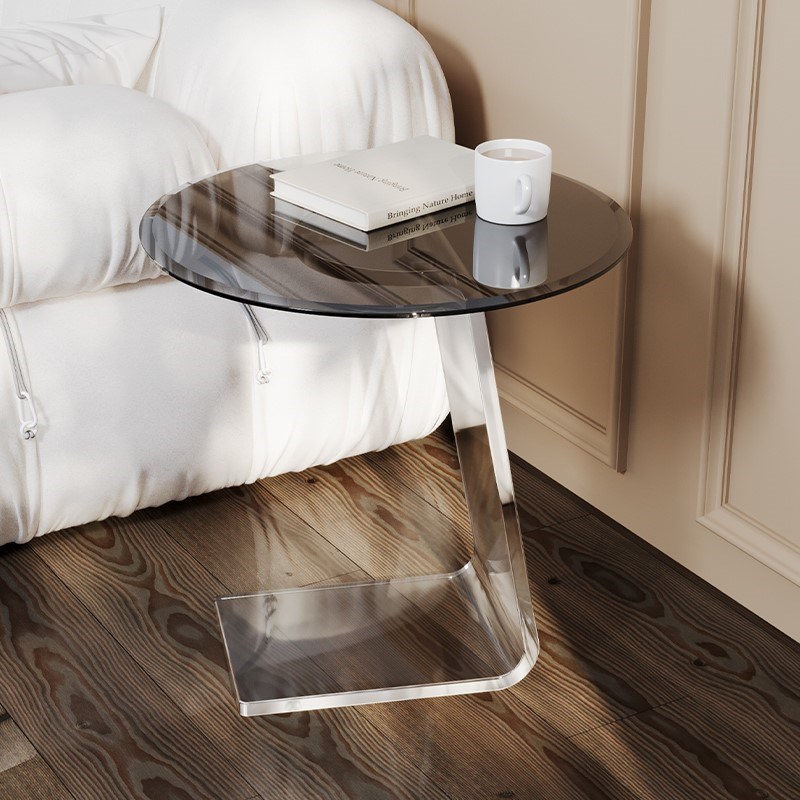 新款时尚亚克力沙发边柜小桌子圆形钢化玻璃R边几创意意式轻奢