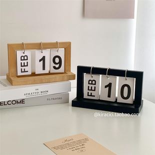 创意木质翻页日历客厅桌面装饰2023-2024年台历ins木制万年历摆件