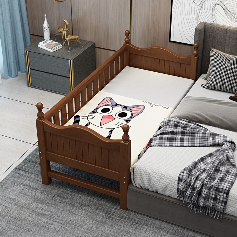 高度可调拼接床加宽床实木儿童床带护栏床边O床加床婴儿小床拼大