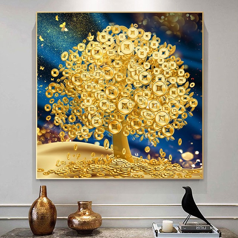 5d钻石画满钻客厅餐厅粘钻十字绣发财摇钱树小幅砖石画厂家直销
