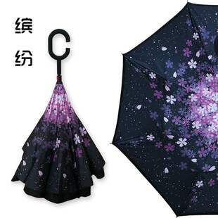 汽车反向伞现货户外手动晴雨两用伞不湿车C柄反向伞纤维骨架