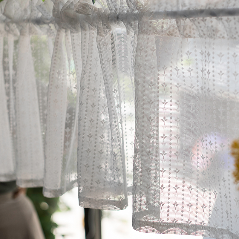 厨房短纱帘蕾丝白色半帘美式门帘网纱卧室书房隔断帘遮挡柜帘挂帘