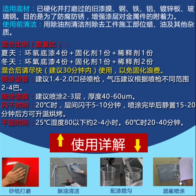 汽车漆环氧底漆防锈防腐漆桶装黑白铝合金护栏不锈钢铁门防护底漆