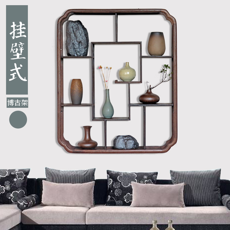 实木中式圆形鸡翅木小博古架挂墙上多宝阁壁挂式置物架古董摆件架