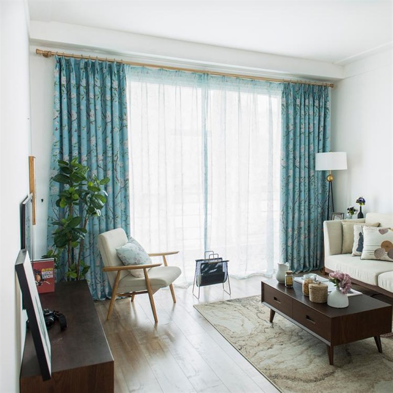 韩式田园风格水墨风印花遮光窗帘 客厅卧室儿童房餐厅遮光窗帘