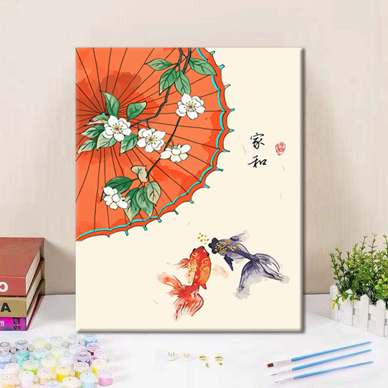 数字油彩画diy手工定制手绘填充涂色丙烯客厅装饰画 古风花卉风景图片