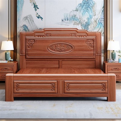 金花梨木中式床榫卯结构纯实木床1米8复古大床1米5仿古典雕花婚床